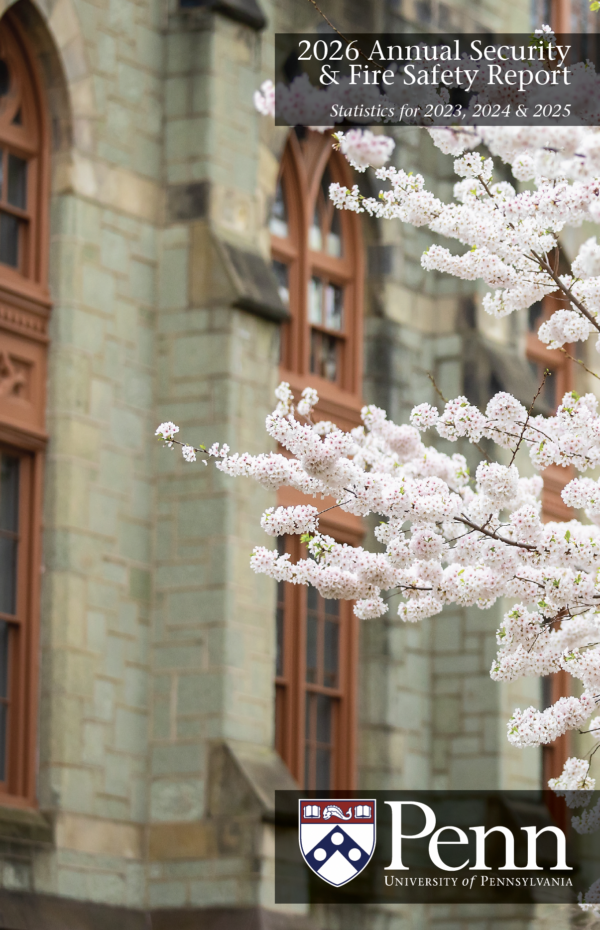 2026 Annual Security & Fire Safety Report - Statistics for 2023, 2024, and 2025 cover; image of a cherry tree with blossoms in front of College Hall